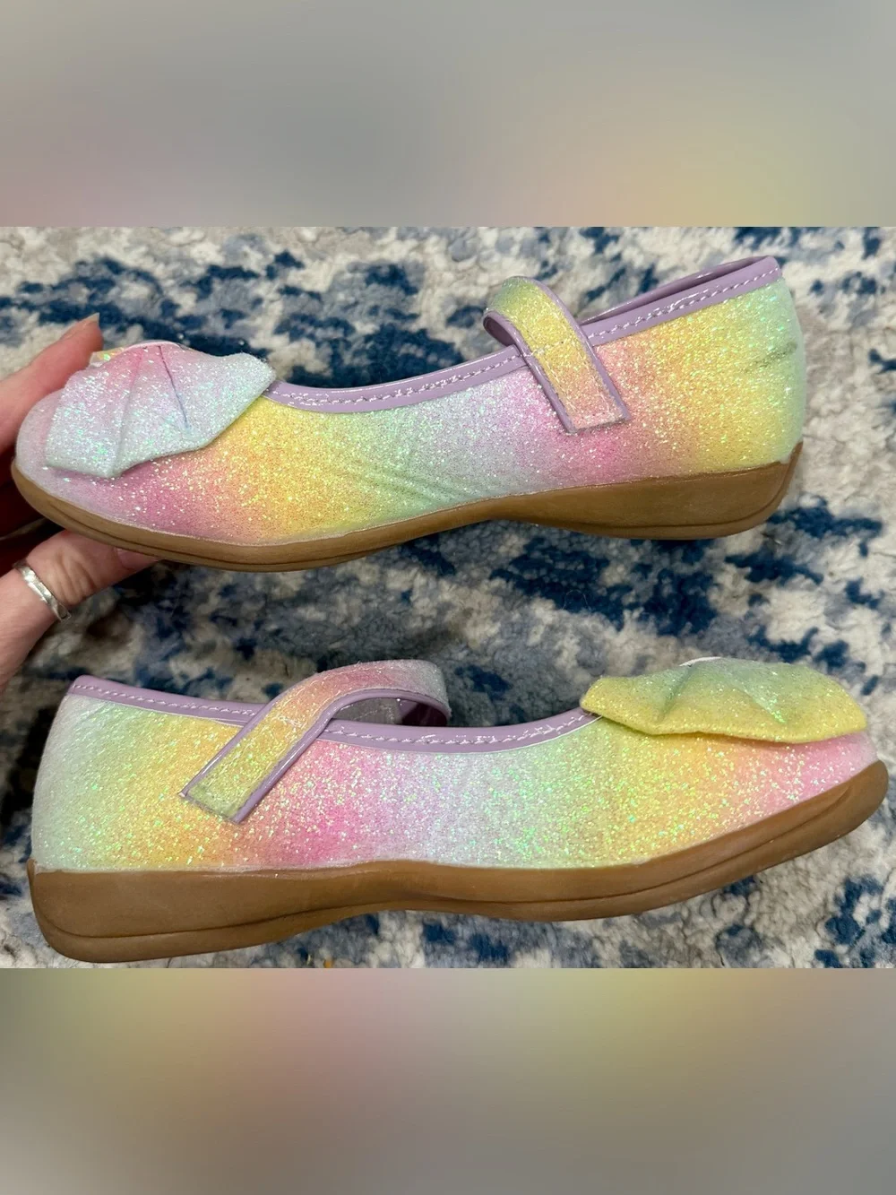 Girls' Pastel Rainbow Glitter Mary Jane Dress Shoes with Bow